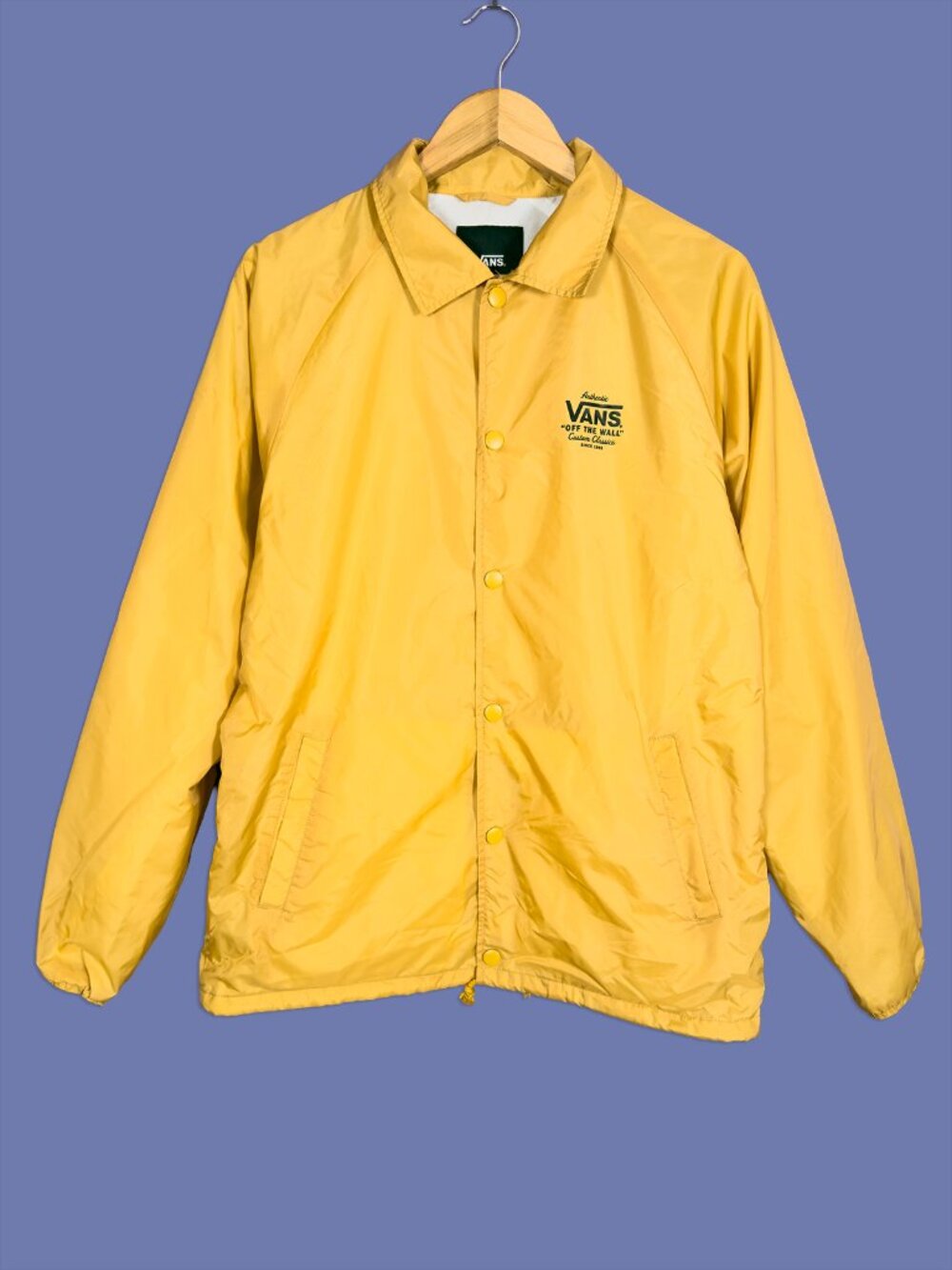 Vans Yellow Nylon Coaches Jacket Snap Front Windbreaker Skate Streetwear Medium